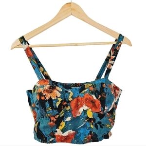 Bohemian floral teal padded bustier bralette size large